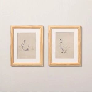 Hearth & Hand Magnolia 8x10 Bunny & Duck Sketch Framed Wall Art Set of 2